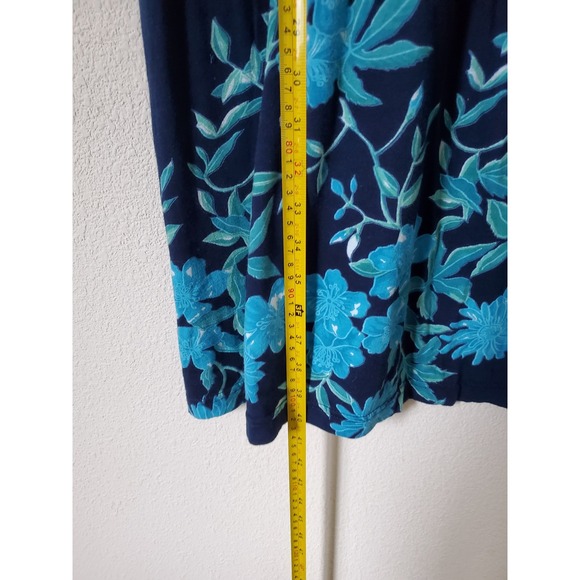 LA CERA Womens XL‎ Blue Tropical Floral Short Sleeve Midi Cotton Dress Pockets - Picture 6 of 9